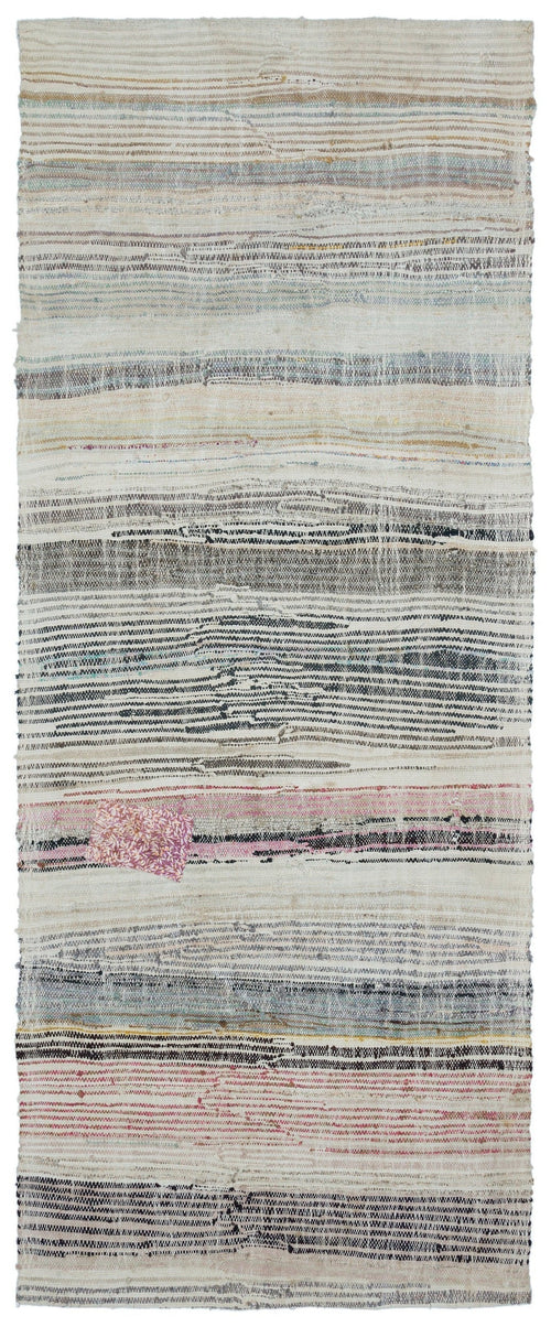 Girit Beige Striped Wool Handmade Area Rug 4'0" x 10'0"