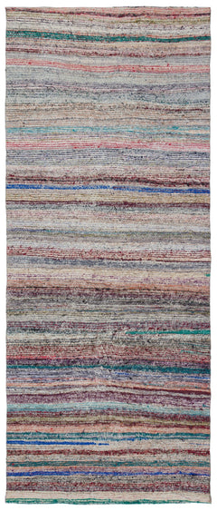 Girit Beige Striped Wool Handmade Area Rug 4'2" x 10'2"