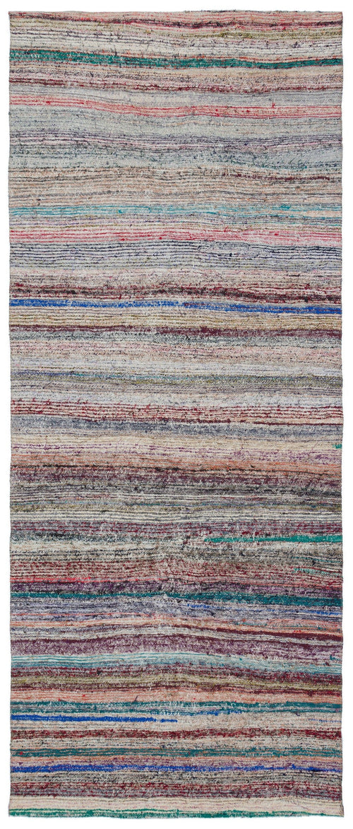Girit Beige Striped Wool Handmade Area Rug 4'2" x 10'2"