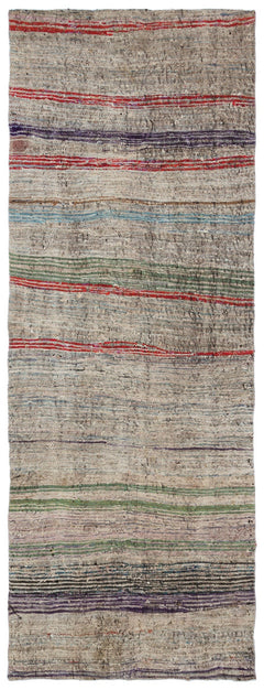 Girit Brown Striped Wool Handmade Area Rug 4'0" x 10'6"
