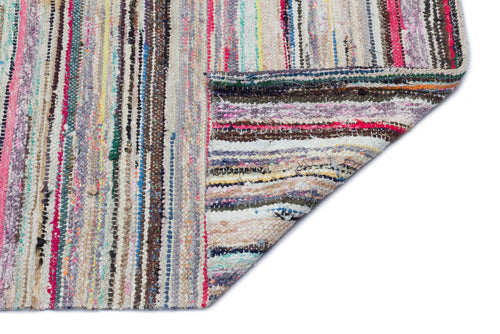 Girit Beige Striped Wool Handmade Area Rug 4'1" x 8'9"