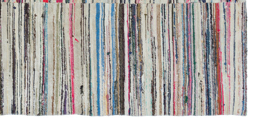 Girit Beige Striped Wool Handmade Area Rug 4'1" x 8'9"