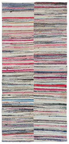 Girit Beige Striped Wool Handmade Area Rug 4'1" x 8'9"