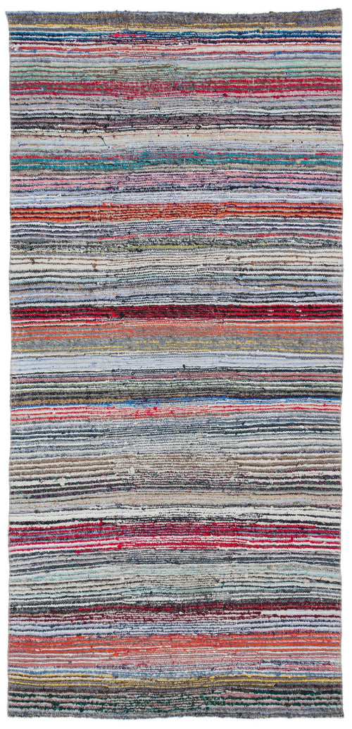 Girit Beige Striped Wool Handmade Area Rug 4'9" x 9'0"