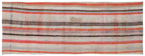Girit Beige Striped Wool Handmade Area Rug 3'5" x 8'11"