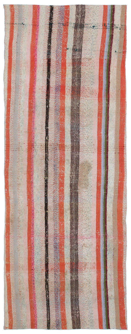 Girit Beige Striped Wool Handmade Area Rug 3'5" x 8'11"