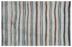 Girit Beige Striped Wool Handmade Area Rug 5'5" x 8'4"