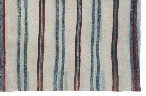 Girit Beige Striped Wool Handmade Area Rug 5'5" x 8'4"