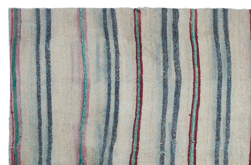 Girit Beige Striped Wool Handmade Area Rug 5'5" x 8'4"