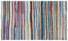 Girit Beige Striped Wool Handmade Area Rug 5'5" x 9'1"