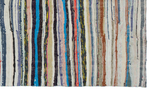 Girit Beige Striped Wool Handmade Area Rug 5'5" x 9'1"