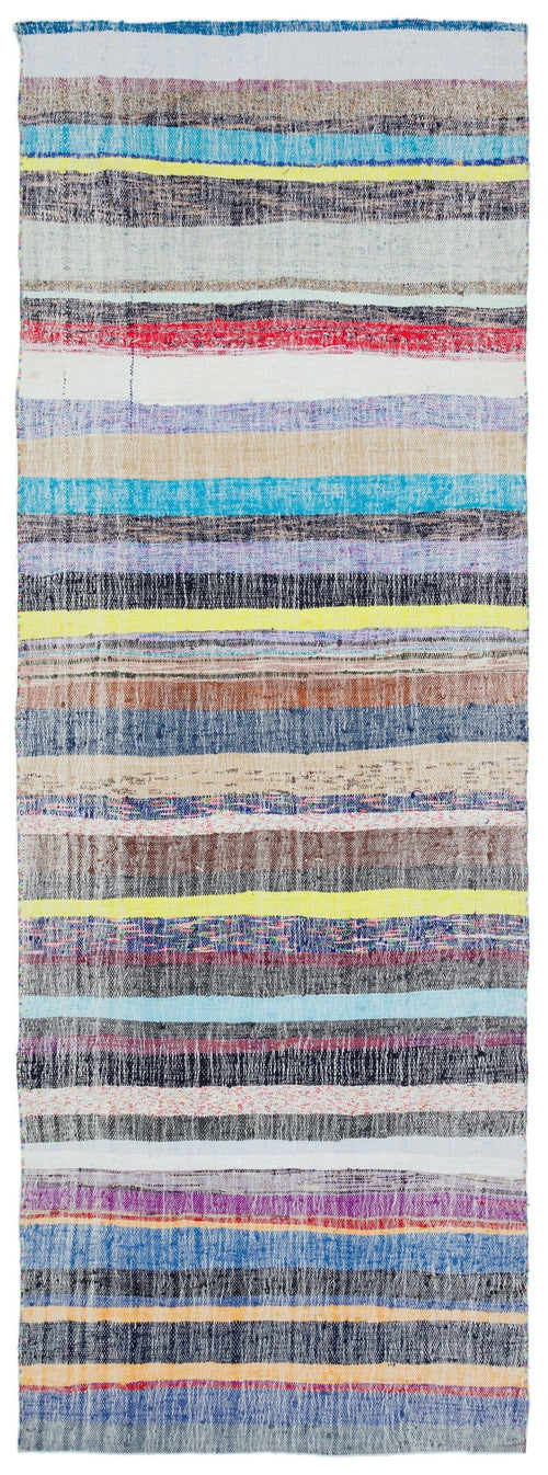 Girit Beige Striped Wool Handmade Area Rug 3'7" x 10'3"