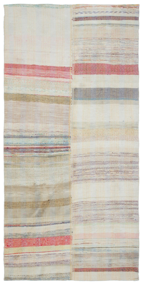 Girit Beige Striped Wool Handmade Area Rug 5'4" x 8'4"