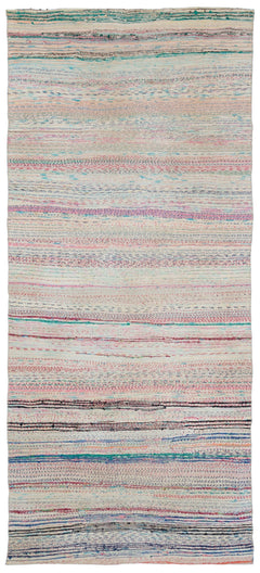 Girit Beige Striped Wool Handmade Area Rug 4'9" x 10'9"