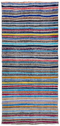 Girit Beige Striped Wool Handmade Area Rug 5'3" x 11'5"