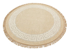 Round Cotton Kilim - Beige Geometric Modern Kilim Carpet | Non Slip Flatweave Rug