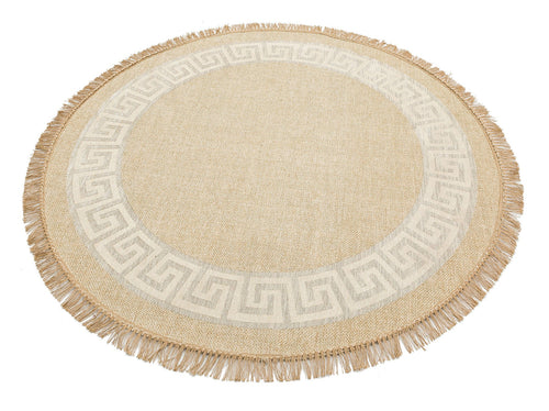 Round Cotton Kilim - Beige Geometric Modern Kilim Carpet | Non Slip Flatweave Rug