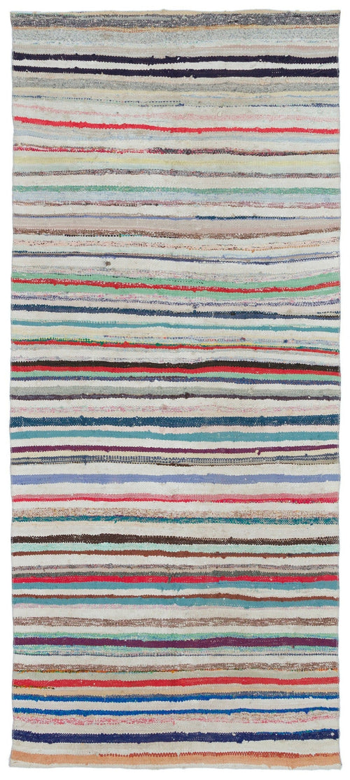 Girit Beige Striped Wool Handmade Area Rug 3'11" x 9'3"