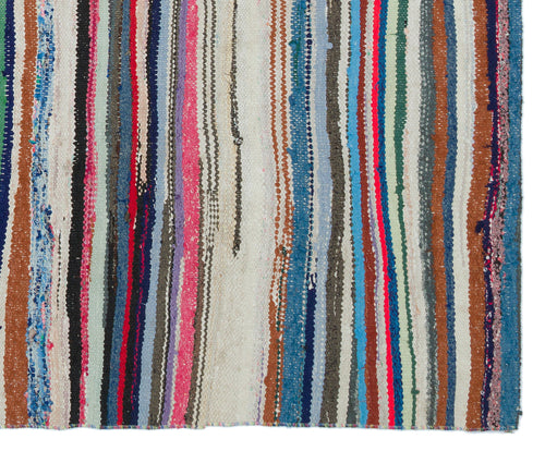 Girit Beige Striped Wool Handmade Area Rug 5'3" x 6'5"