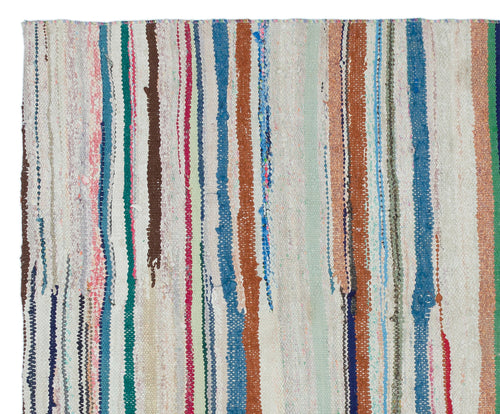 Girit Beige Striped Wool Handmade Area Rug 5'3" x 6'5"