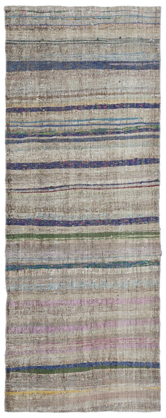 Girit Grey Striped Wool Handmade Area Rug 3'5" x 9'0"