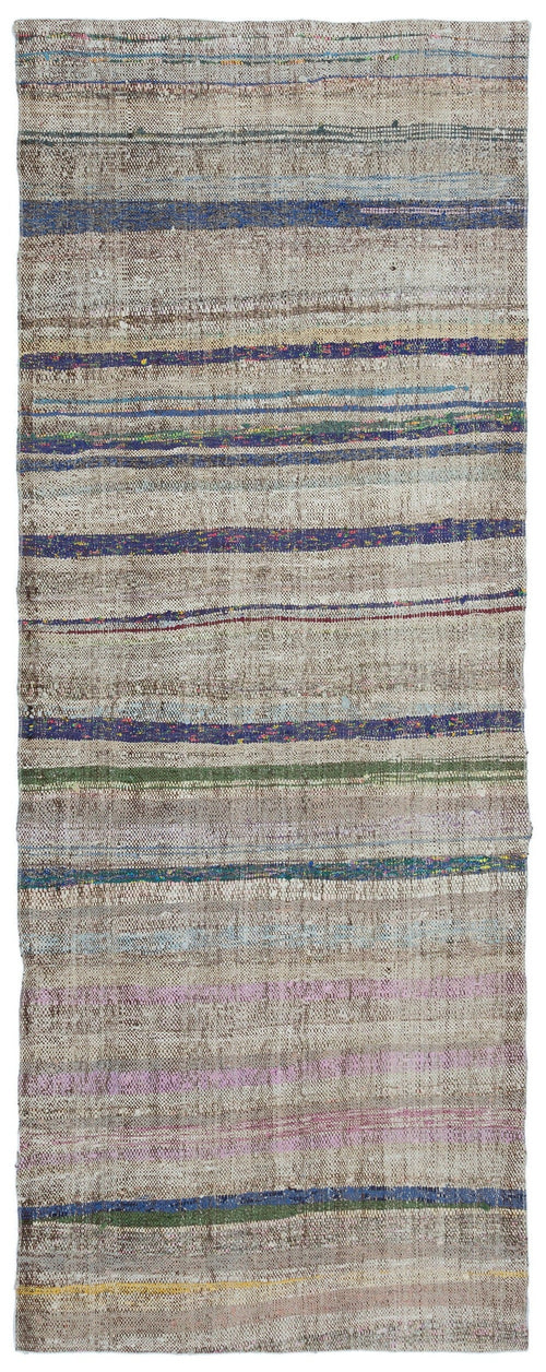 Girit Grey Striped Wool Handmade Area Rug 3'5" x 9'0"