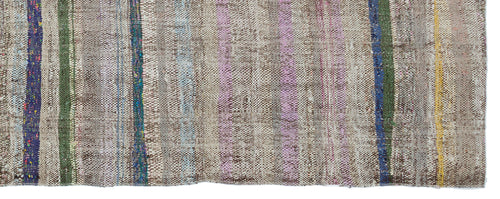 Girit Grey Striped Wool Handmade Area Rug 3'5" x 9'0"