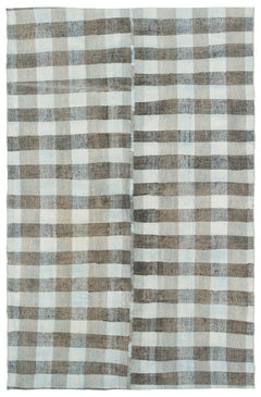 Girit Blue Striped Wool Handmade Area Rug 4'4" x 6'9"