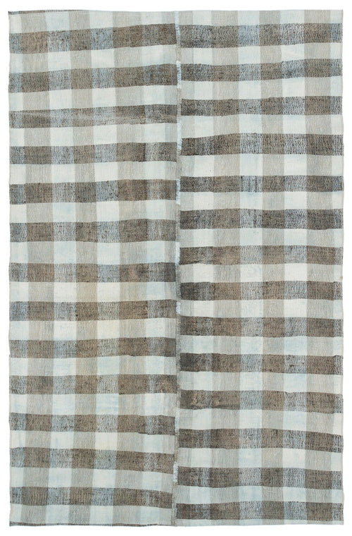 Girit Blue Striped Wool Handmade Area Rug 4'4" x 6'9"