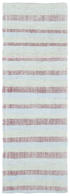 Girit Beige Striped Wool Handmade Area Rug 2'11" x 8'7"