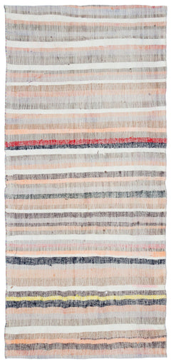 Girit Beige Striped Wool Handmade Area Rug 3'7" x 7'11"