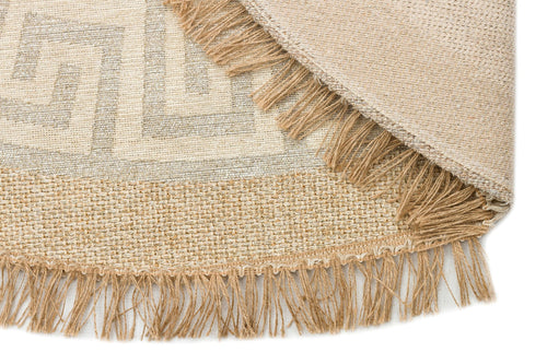 Round Cotton Kilim - Beige Geometric Modern Kilim Carpet | Non Slip Flatweave Rug