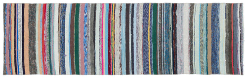 Girit Grey Striped Wool Handmade Area Rug 2'11" x 9'5"