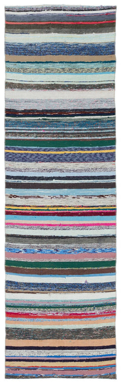 Girit Grey Striped Wool Handmade Area Rug 2'11" x 9'5"