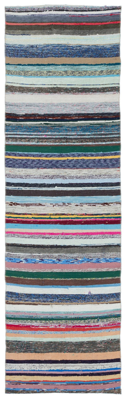 Girit Grey Striped Wool Handmade Area Rug 2'11" x 9'5"