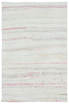 Girit Beige Striped Wool Handmade Area Rug 5'1" x 7'11"