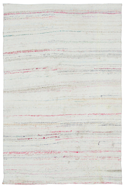 Girit Beige Striped Wool Handmade Area Rug 5'1" x 7'11"