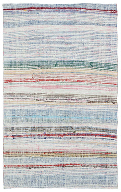 Girit White Striped Wool Handmade Area Rug 4'8" x 7'8"