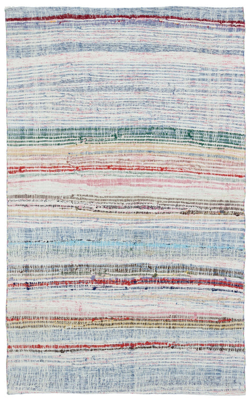 Girit White Striped Wool Handmade Area Rug 4'8" x 7'8"