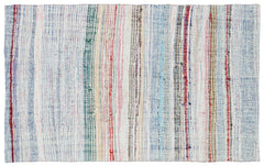 Girit White Striped Wool Handmade Area Rug 4'8" x 7'8"