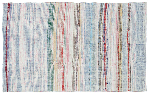 Girit White Striped Wool Handmade Area Rug 4'8" x 7'8"