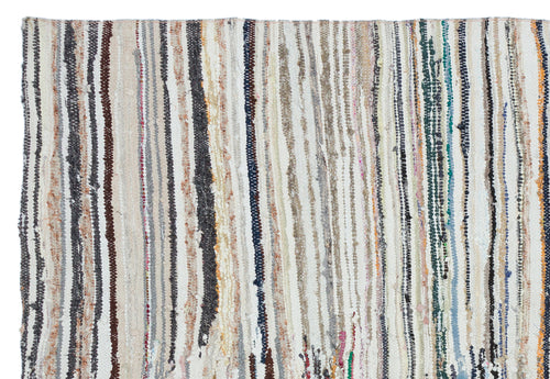 Girit Beige Striped Wool Handmade Area Rug 4'10" x 8'11"