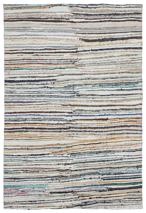 Girit Beige Striped Wool Handmade Area Rug 4'10" x 8'11"
