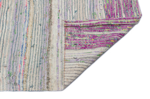 Girit Beige Striped Wool Handmade Area Rug 5'9" x 7'11"