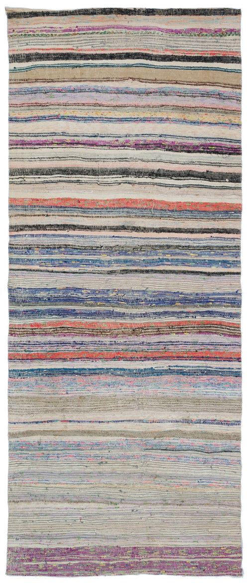 Girit Beige Striped Wool Handmade Area Rug 5'9" x 7'11"