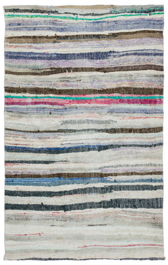 Girit 32009 Beige Striped Wool Handmade Area Rug 5'1" x 7'10"