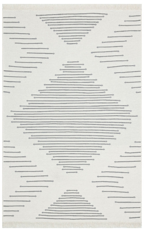 Grey Geometric Kilim Rug - Washable Cotton Double Sided Woven Rug