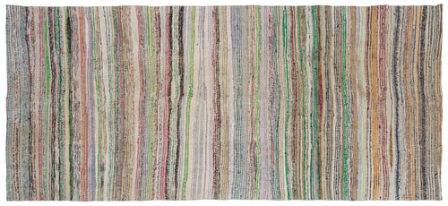 Girit Beige Striped Wool Handmade Area Rug 5'5" x 12'7"