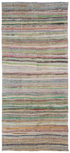 Girit Beige Striped Wool Handmade Area Rug 5'5" x 12'7"