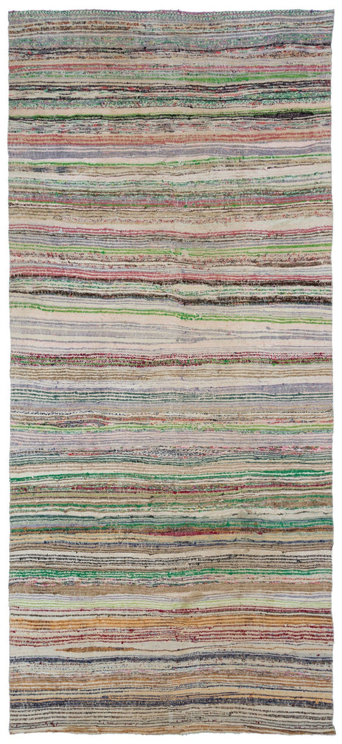 Girit Beige Striped Wool Handmade Area Rug 5'5" x 12'7"